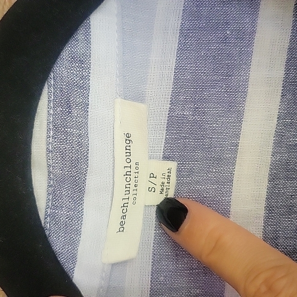 beach lunch lounge Blue and White Striped Linen Blend Button Down Size Small - Picture 2 of 5